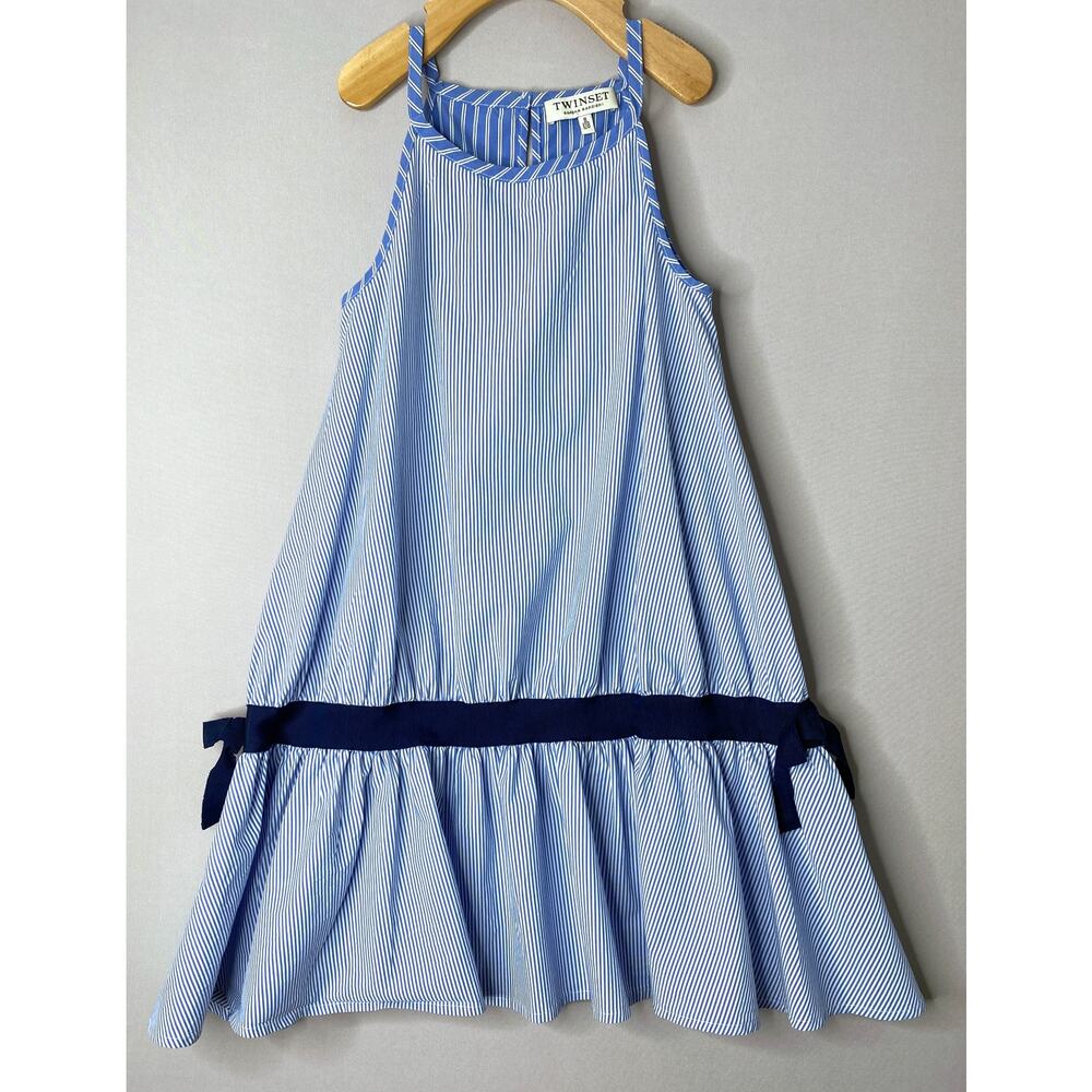 TWINSET Milano Sleeveless Blue/White Multi Stripe Dress Girls 8 Yrs (~7?)